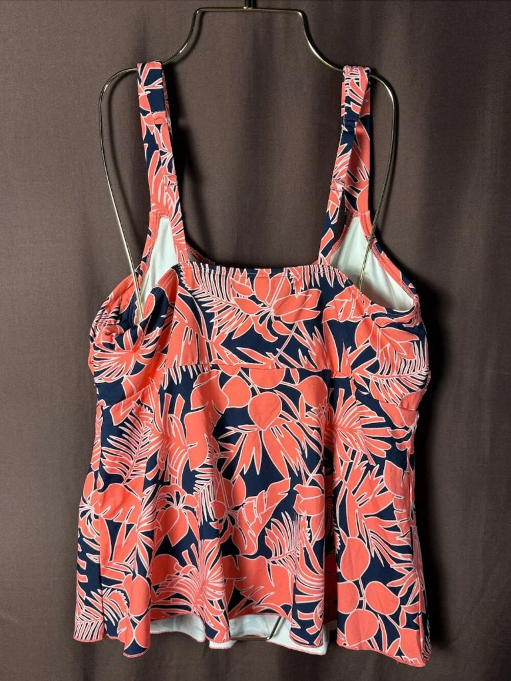 Lands' End Women's XS-L Flutter Scoop Neck Tankini Top Wood Lily / Navy Floral